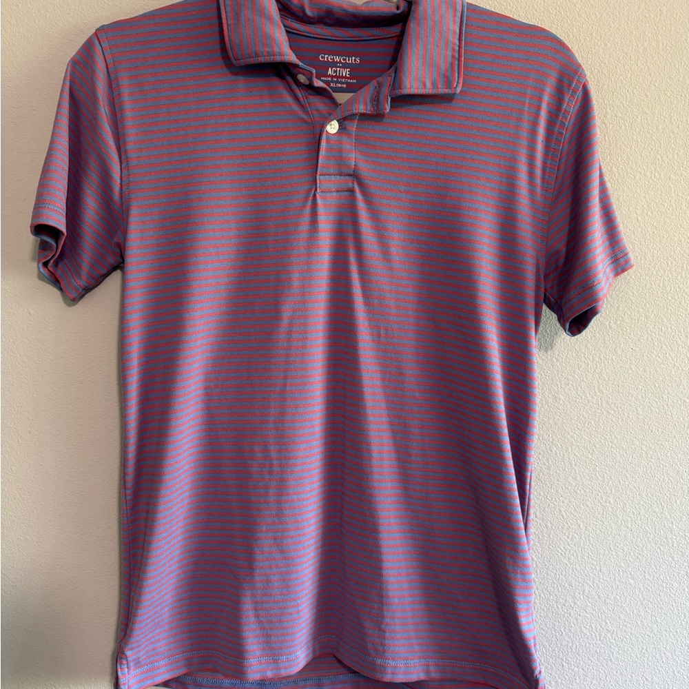 Crewcuts Clay Red and Blue Striped Boy’s Polo Shirt, XL (12-14)